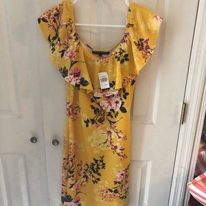 Yellow over the shoulder floral dress